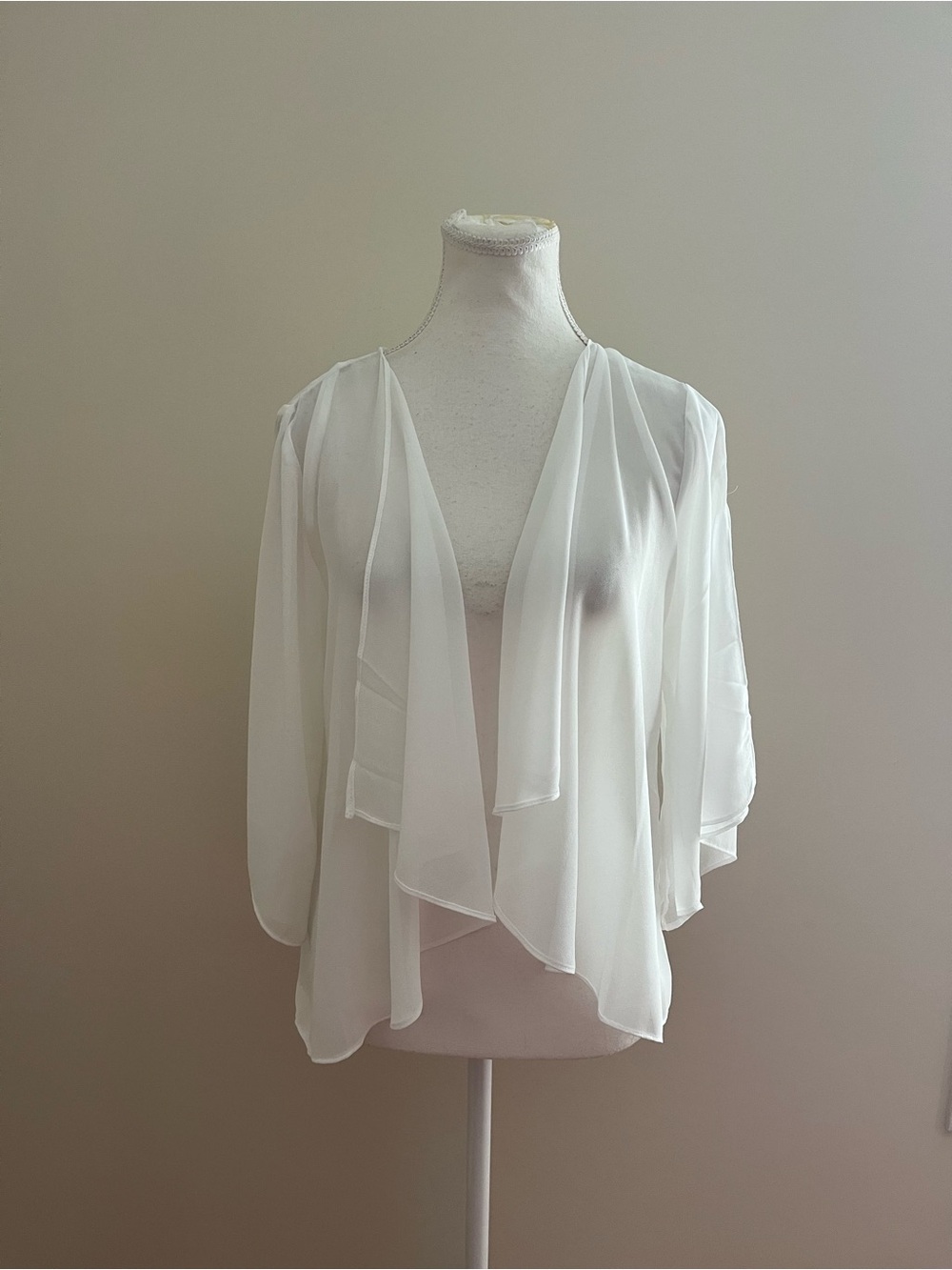 le château White Sheer Open-Front Draped Cardigan